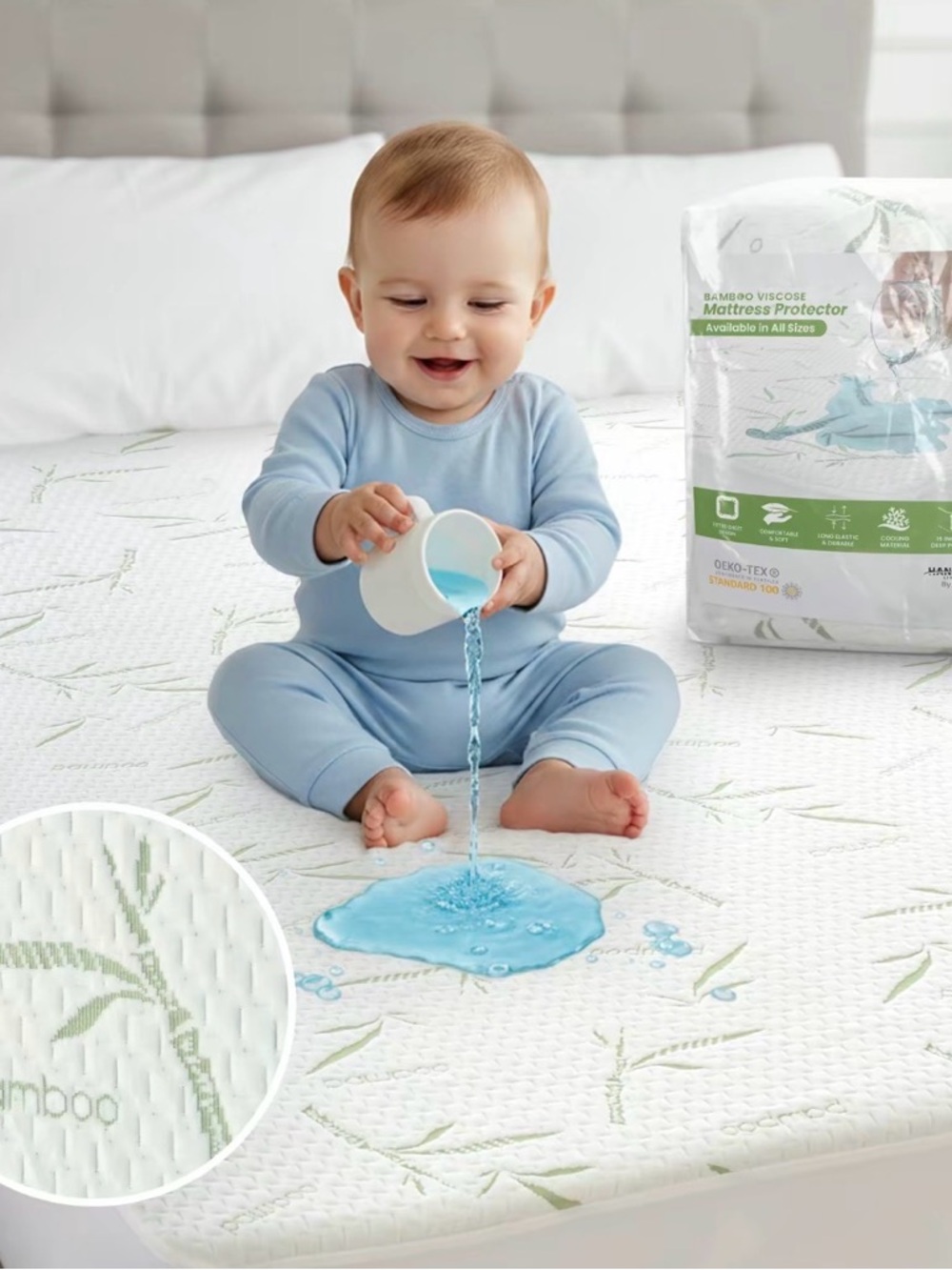 Twin XL size Bamboo Waterproof Mattress Protector with 16" Deep Pocket